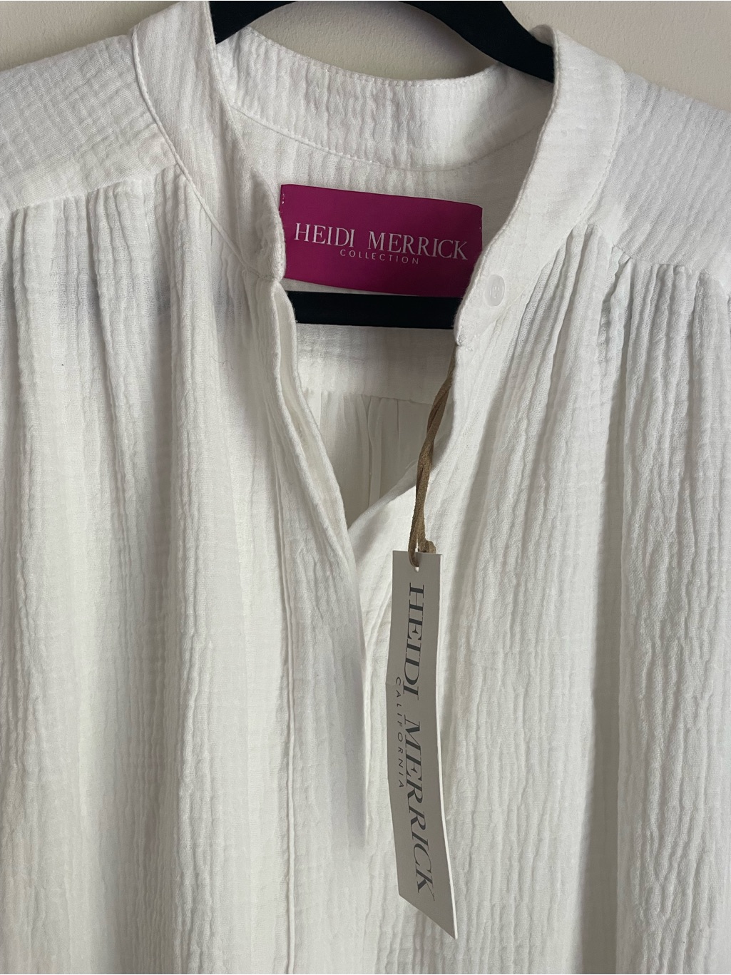 Heidi Merrick White Cotton Double Gauze Kaftan Midi Dress Size L Flawed Read — image 2 of 8
